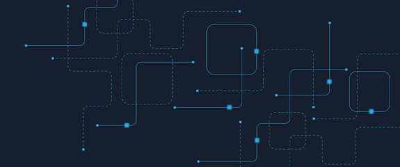 Abstract digital AI circuit board background with tech icons. Digital technology motherboard texture design. Engineering circuit board concept for poster, header, banner, website, presentation