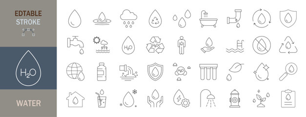 Water icon set. Editable line icons. Vector illustration.