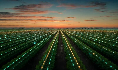 Abstract visualization of a digital data stream flowing through an interconnected network of nodes and pathways representing information transfer and connectivity in modern technology - Powered by Adobe