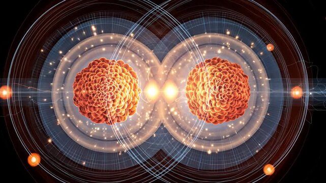 Fusion of Atoms: A stylized depiction of atomic fusion, with radiant energy at the core, illustrating the fundamental forces in action.