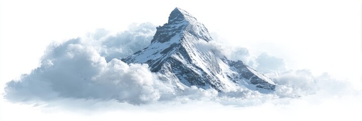 Majestic snow-capped mountain peak emerging through clouds blue sky serene natural landscape adventure travel high altitude breathtaking scenery nature photography