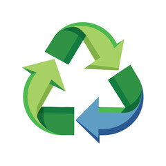 Fototapeta premium Green and blue recycling symbol with 3D effect on white background arrows