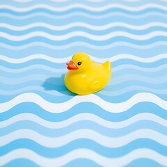 Yellow Rubber Duck on Striped Waves