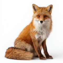 Obraz premium Red fox with lush fur sitting on white background