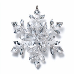Crystal snowflake ornament with intricate faceted design and reflective surfaces