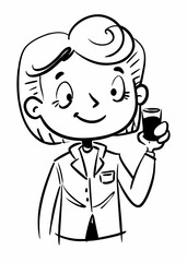 Young businesswoman holding coffee cup hand drawn cartoon art illustration
