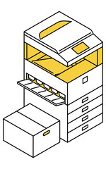 オフィスのコピー機のシンプルな線画アイソメトリックイラスト