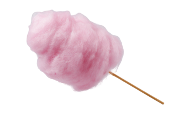 Pink cotton candy on a stick, fluffy and sweet treat