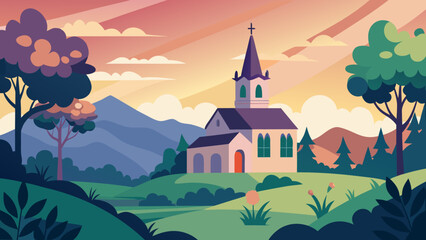 Naklejka premium Church building on a sunny landscape