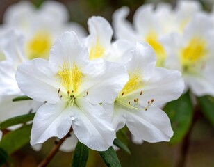 A close-up view of pure white flowers with bright yellow centers