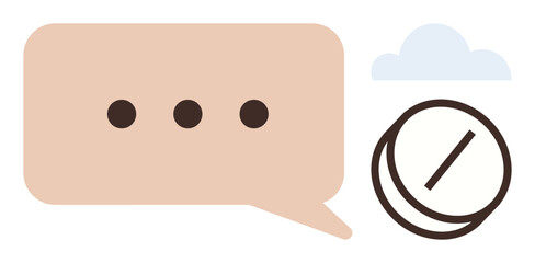 Speech bubble with dots, cloud, and circle with a diagonal line. Ideal for communication, restriction, silence, online interaction, debate social media digital block concepts. Simple flat metaphor