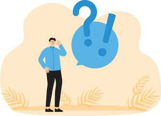 Exclamation and question marks. Businessmen ask questions and receive answers. Frequently asked questions concept
