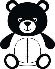 Cute teddy bear illustration, black and white vector toy design, adorable stuffed animal drawing perfect for kids, nursery decor, baby shower, and children artwork