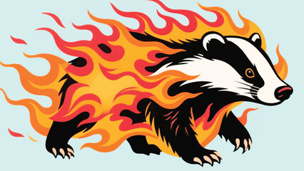 Skunk With Fire Illustrator Artwork Banner Background Design Template 
