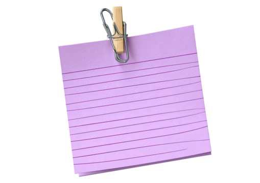 Lined purple note held by wooden clip