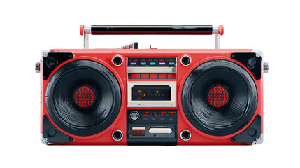 Fototapeta premium Retro red boombox music player isolated on transparent background
