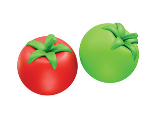 Red tomato and green tomato icon 3d rendering illustration