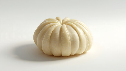 Fototapeta premium Steamed bao bun with delicate folds and soft texture, isolated on light background, Asian traditional cuisine food photography perfect for restaurant and culinary design