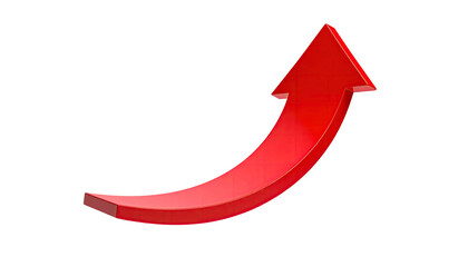 Red arrow arches upward on a black background, glossy effect