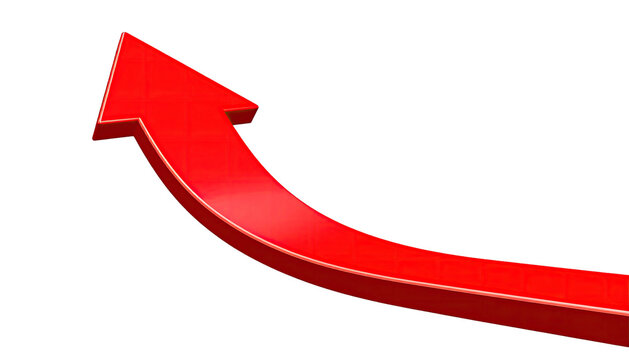 Shiny red arrow curving upward and right on solid black background