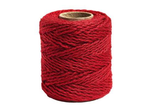 Red yarn spool, tight winding, cardboard tube base