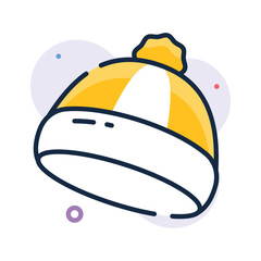 Flat outline icon of cozy knitted winter hat with pom pom for Christmas season