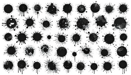Blotchy, circular ink splatters arranged in rows and columns