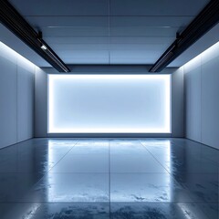 Bright modern gallery with a minimalist design and LED lighting in a spacious interior environment