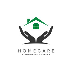 Home Care Logo Design With Hand and House Roof Icon