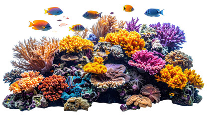 Vibrant coral reef with colorful fish swimming around it