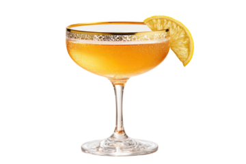 Yellow cocktail in coupe with lemon garnish