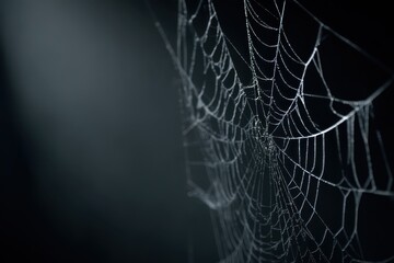 Spider web intricately woven against a black wall creates a haunting atmosphere perfect for Halloween celebrations