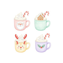 Hot cup of coffee or tea with cake, cupcake, or sweets in a set, vector illustration, perfect for a cafe menu design or vintage pattern