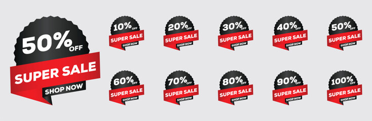 Sale & Discount Icon Set – Black and Red Retail, Promotion, and Marketing Vector Collection