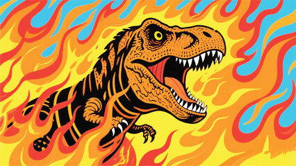 Trex Monster With Burning Hot Flames Illustrator Artwork Banner Background Design Template  © art88
