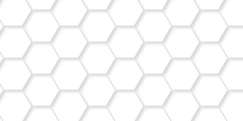 Naklejka premium Emboss vector web hexagonal white technology line paper background. Hexagonal grid tile mosaic structure mess cell design. white and gray hexagon honeycomb texture. 