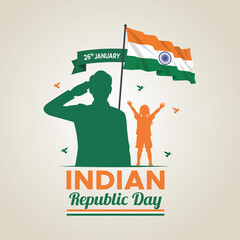 Indian republic day celebration with flag and saluting soldier