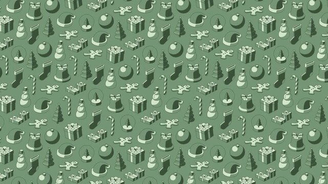 Green wiggly Christmas seamless pattern loop animation background