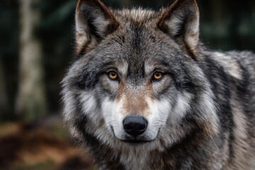 Beautiful wolf portrait showcasing remarkable detail in fur and eyes, highlighting the majestic beauty of wildlife in a natural setting