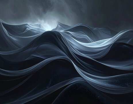 Ethereal image of swirling, stylized ocean waves under a dramatic sky
