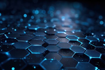 Naklejka premium High-tech abstract blue hexagonal background showcasing interconnected patterns with glowing elements in a digital landscape