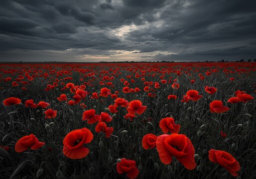 World War remembrance day. Red poppies in the field. Background imagery for remembrance or armistice day, Remembrance Day, Poppy symbolism