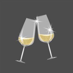 Two glasses of champagne. vector illustration. A festive drink.