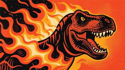 Trex With Blazing Hot Fire Illustrator Artwork Banner Background Design Template 