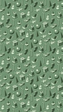 Vertical green wiggly Christmas seamless pattern loop animation background