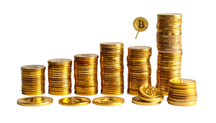 Gold coins stacked upward, forming financial growth chart