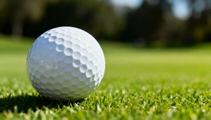 Obraz premium Close-up of a white golf ball on manicured green grass. 
