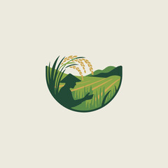 vector illustration of a green planet paddy and farmer