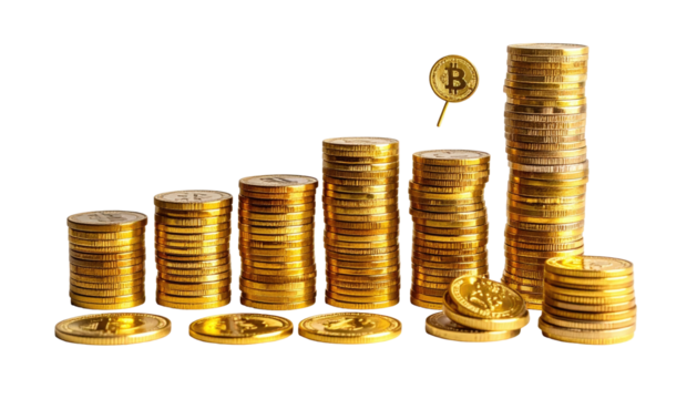 Gold coins stacked upward, forming financial growth chart - Powered by Adobe