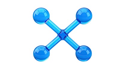 Glossy blue X-shaped molecule, rounded and symmetrical on black